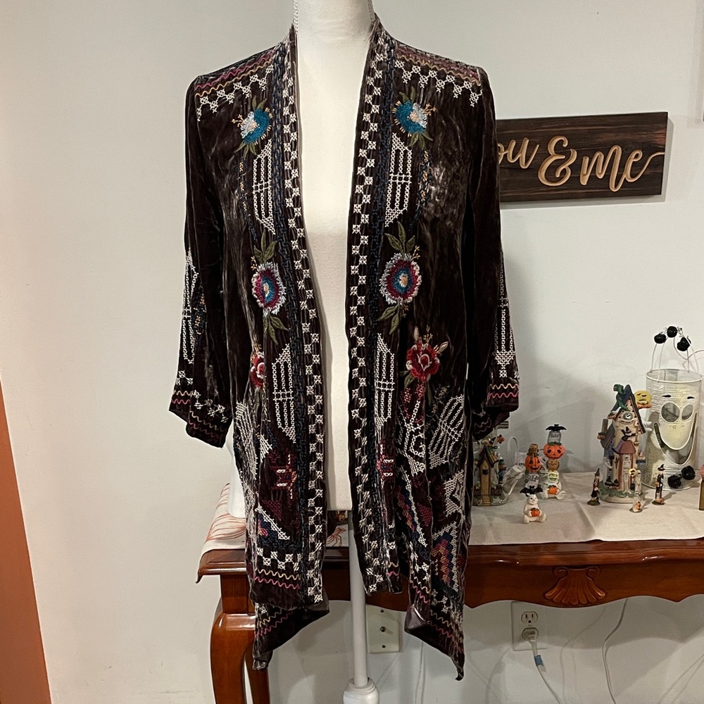 Johnny Was Embroidered Open Front Sweater - Multicolor